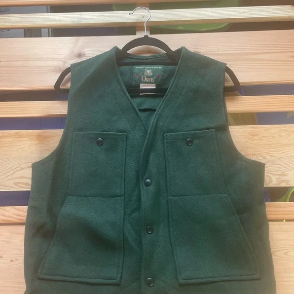 Vintage Orvis Forest Green Wool Vest Multiple Pockets Large - Picture 4 of 9